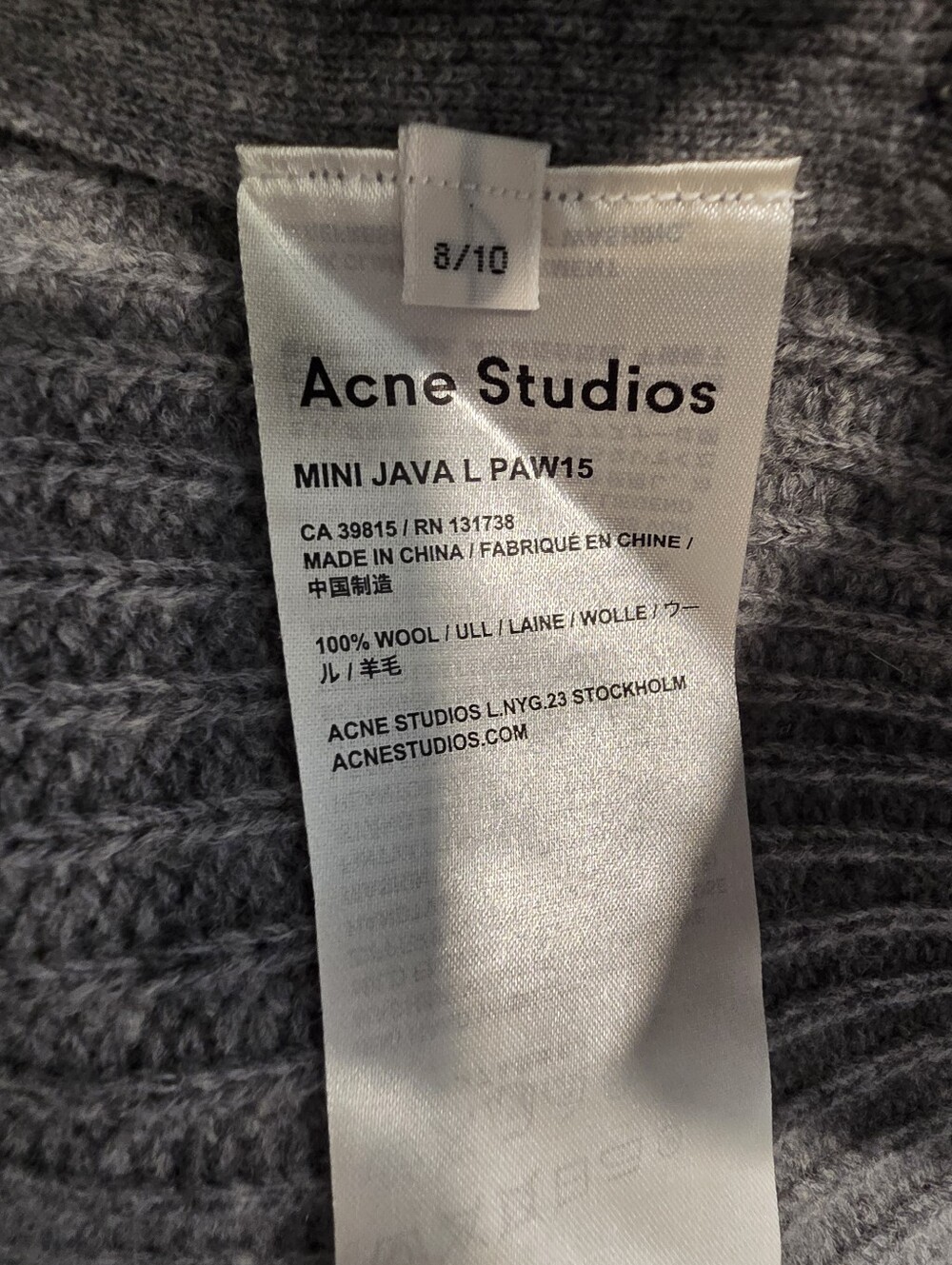 Acne Studios Java Ribbed Wool Side Zip Gray Sweater - Picture 8 of 8